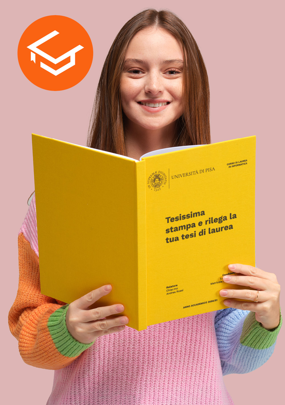 Studente con tesi di laurea Tesissima